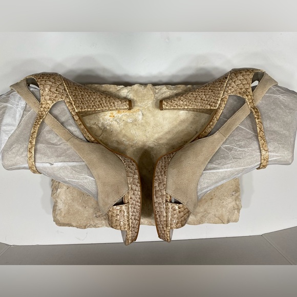 Franco Sarto Sulu Beige Sueded Leather Snake Print Peep Toe Platform Pumps Sz 10 - Picture 6 of 16